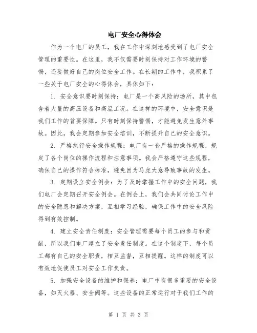 电厂安全心得体会