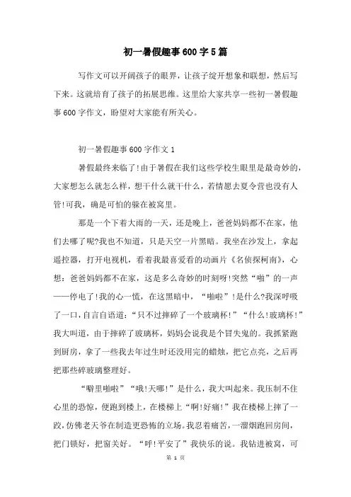 初一暑假趣事600字5篇