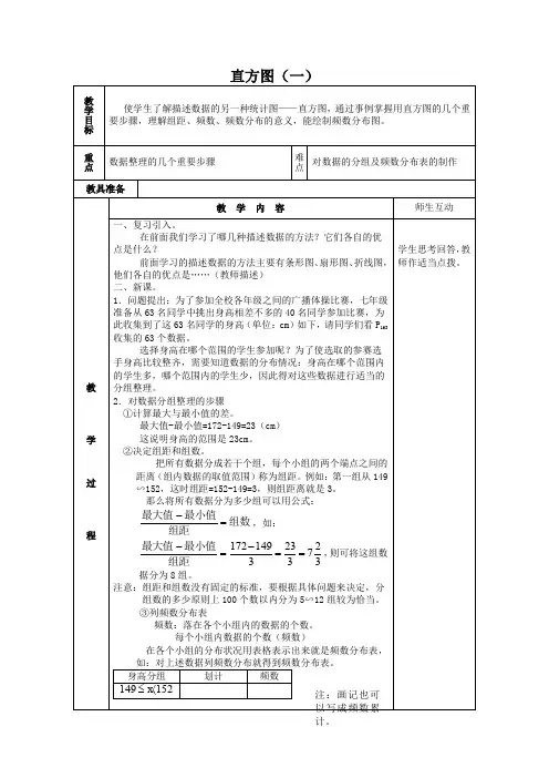 (人教版)七年级数学下册《直方图》教案