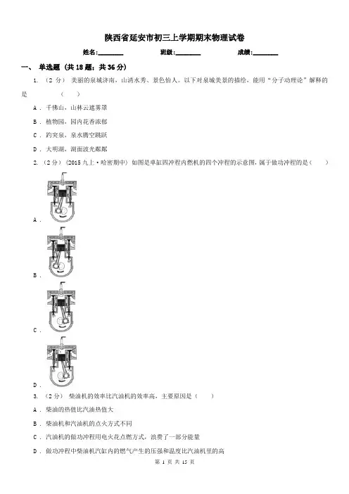 陕西省延安市初三上学期期末物理试卷