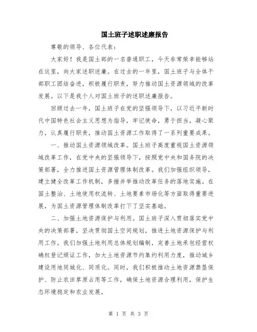 国土班子述职述廉报告