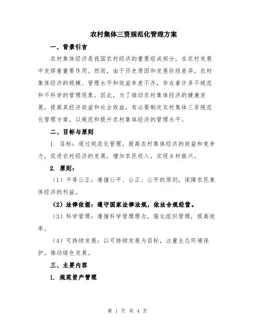 农村集体三资规范化管理方案