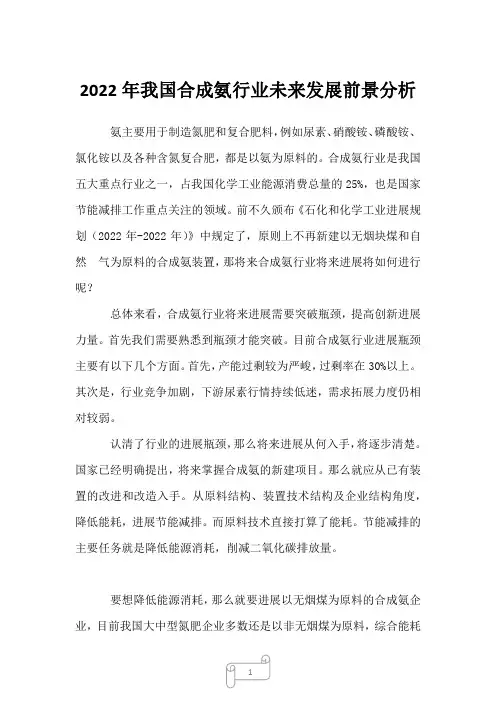 2022年我国合成氨行业未来发展前景分析