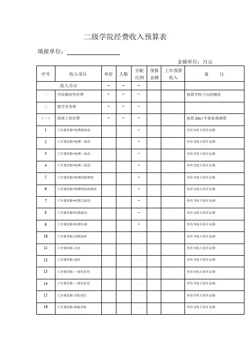 二级学院经费收入预算表模板
