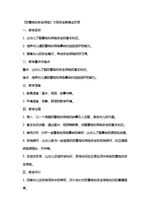 《防雷电和安全用电》大班安全教案含反思