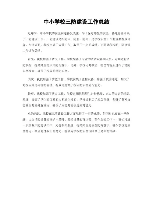 中小学校三防建设工作总结