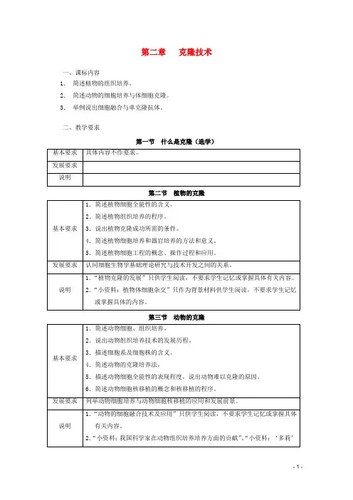 高中生物 第二章《克隆技术》教案 浙科版选修3