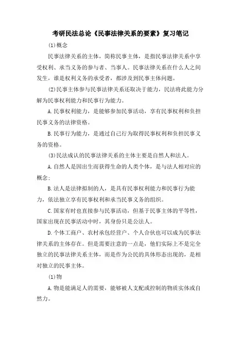 考研民法总论《民事法律关系的要素》复习笔记