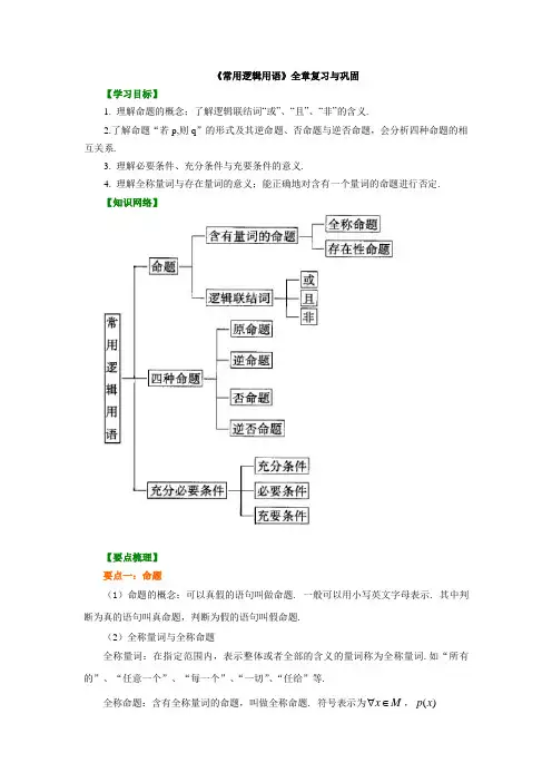 知识讲解_常用逻辑用语 全章复习与巩固