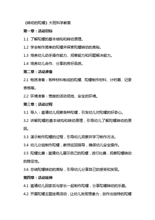 《转动的陀螺》大班科学教案