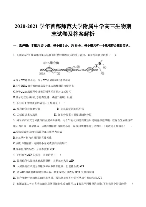 2020-2021学年首都师范大学附属中学高三生物期末试卷及答案解析