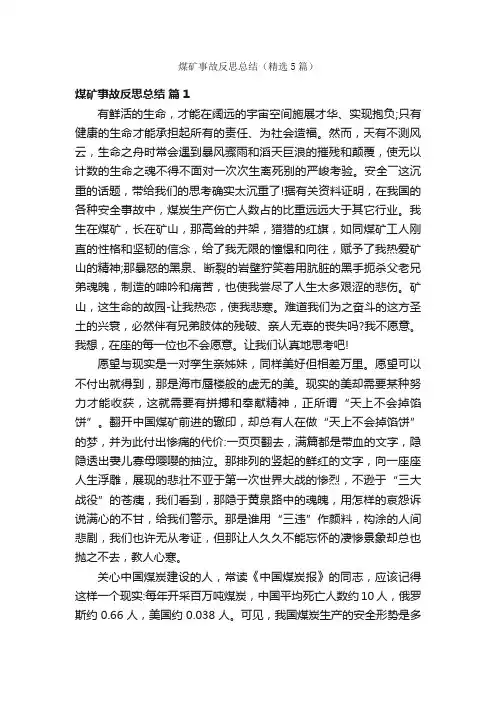 煤矿事故反思总结（精选5篇）