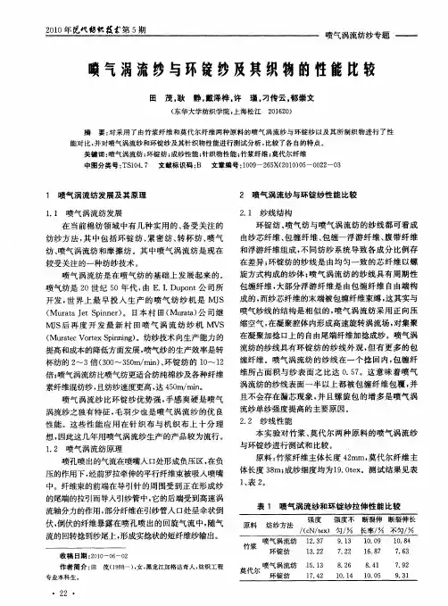 喷气涡流纱与环锭纱及其织物的性能比较
