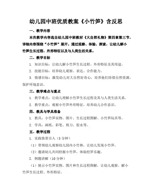 幼儿园中班优质教案《小竹笋》含反思