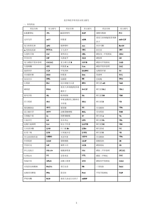 医学和检验医学常用名词英文缩写