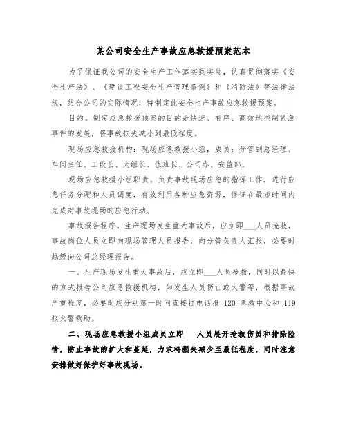 某公司安全生产事故应急救援预案范本（3篇）