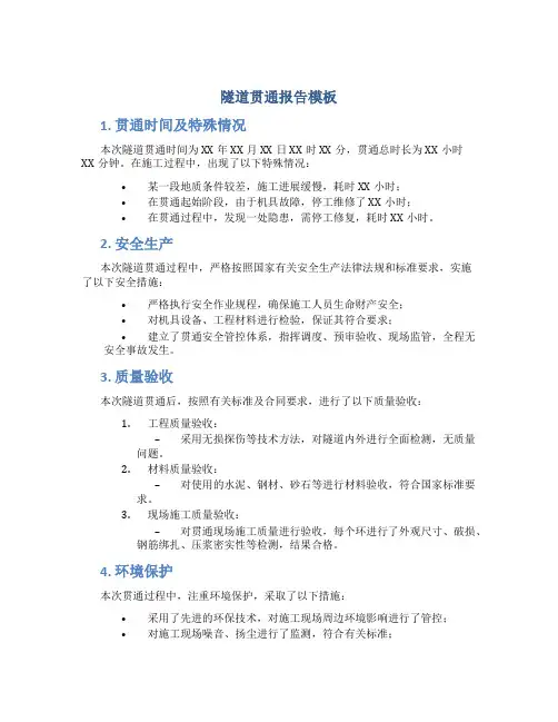 隧道贯通报告模板