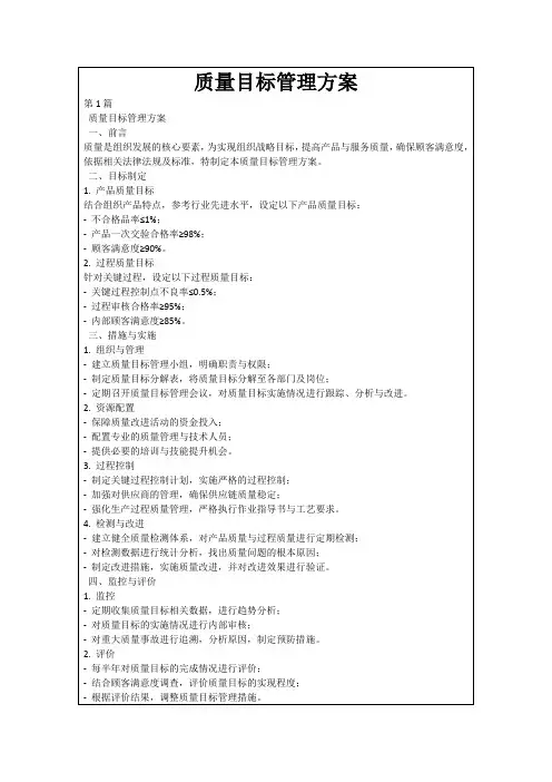 质量目标管理方案