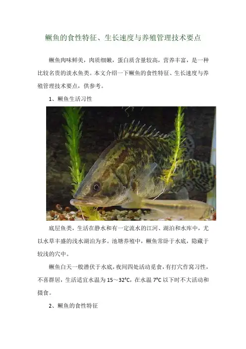 鳜鱼的食性特征、生长速度与养殖管理技术要点