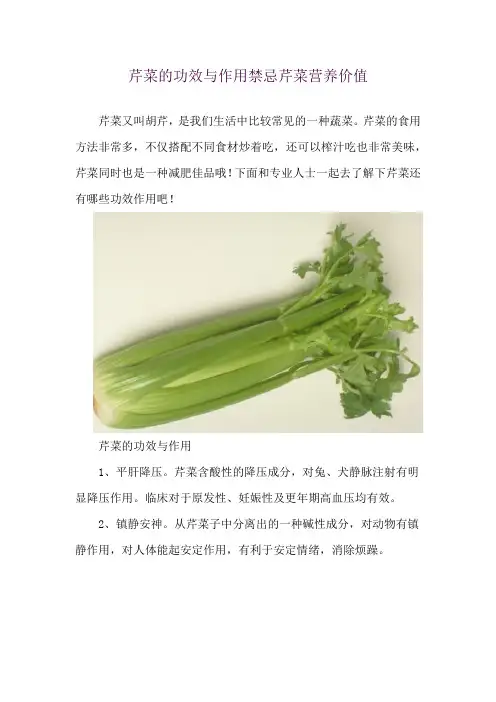 芹菜的功效与作用禁忌 芹菜营养价值