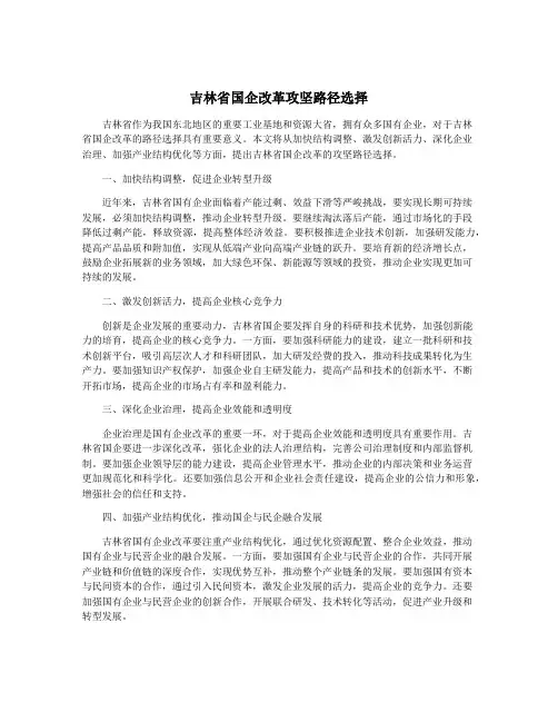 吉林省国企改革攻坚路径选择