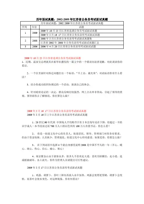 2002-2009年江苏省公务员考试面试真题