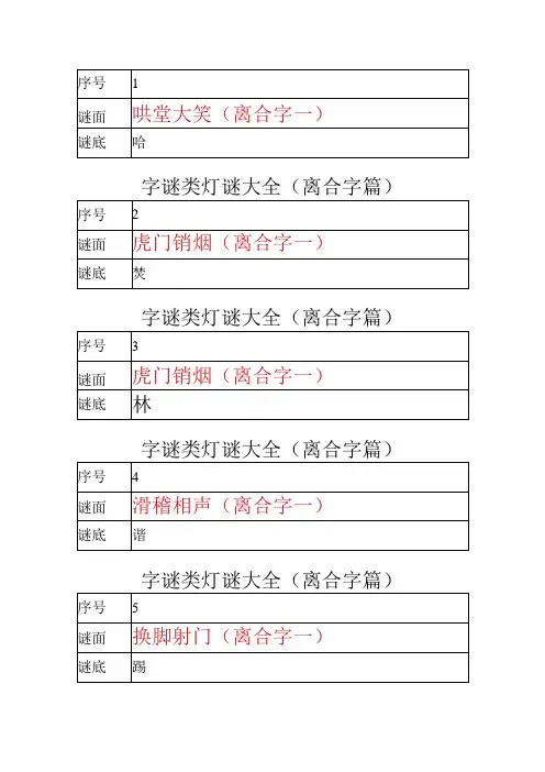 字谜类灯谜大全(离合字篇)