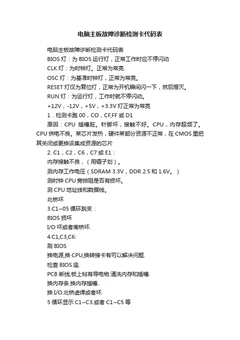 电脑主板故障诊断检测卡代码表