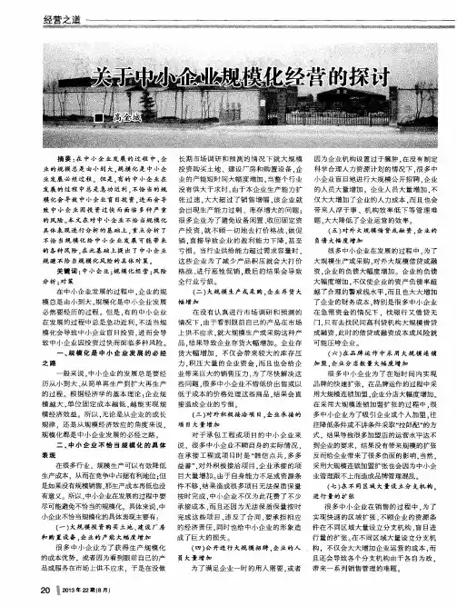 关于中小企业规模化经营的探讨