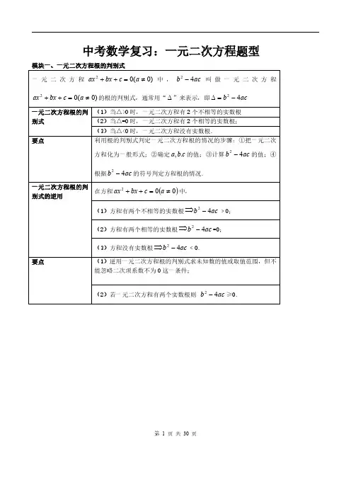 中考数学复习：一元二次方程题型
