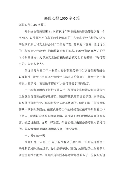 寒假心得1000字6篇