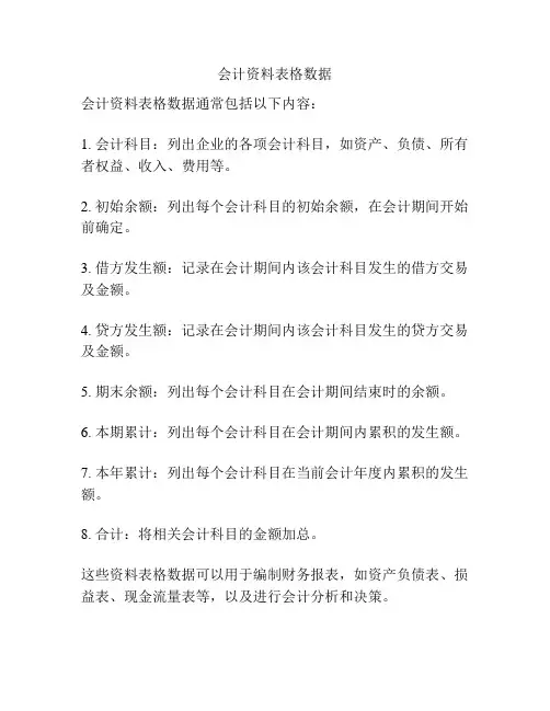 会计资料表格数据