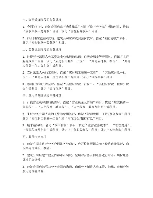 建筑公司劳务合同账务处理