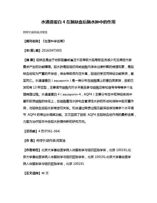 水通道蛋白4在脑缺血后脑水肿中的作用