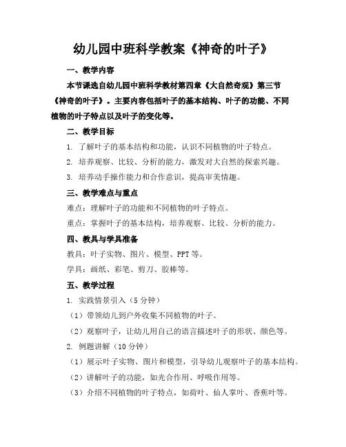 幼儿园中班科学教案《神奇的叶子》