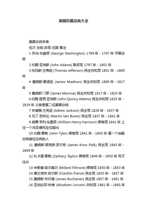 美国历届总统大全