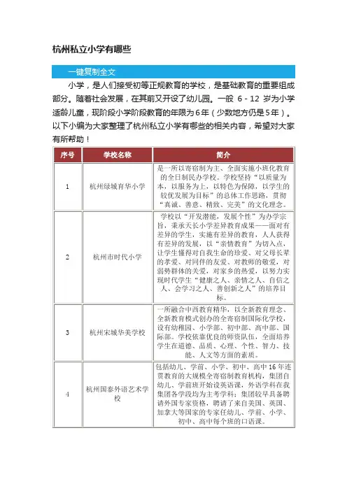 杭州私立小学有哪些