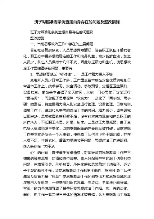 班子对照准则条例查摆自身存在的问题及整改措施
