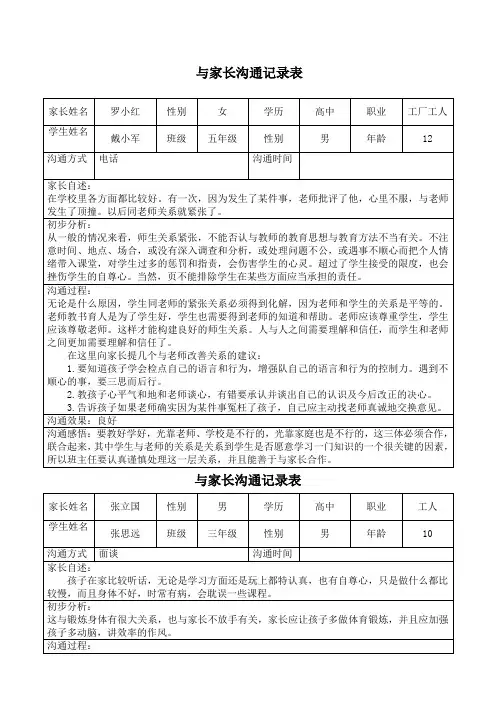 与家长沟通记录