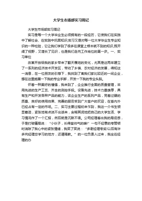 大学生市场部实习周记