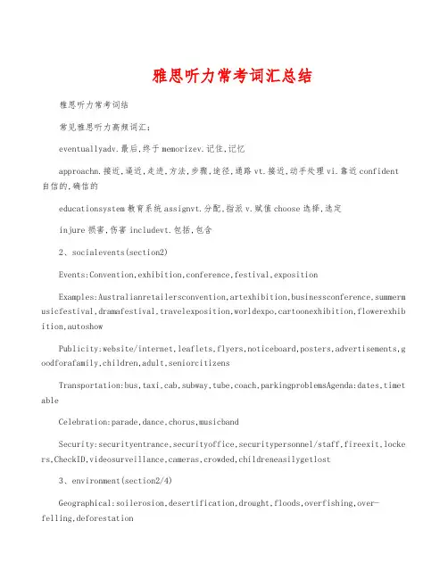 雅思听力常考词汇总结