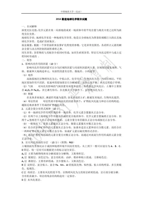 2014中国地质大学(北京)勘查地球化学试题