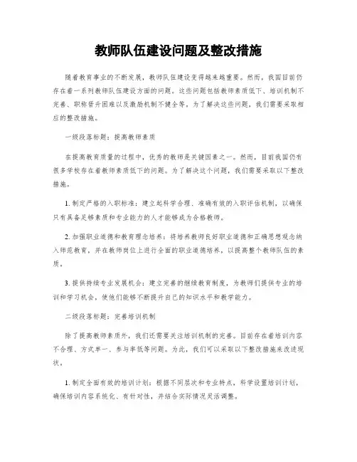 教师队伍建设问题及整改措施
