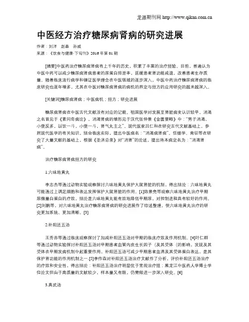 中医经方治疗糖尿病肾病的研究进展