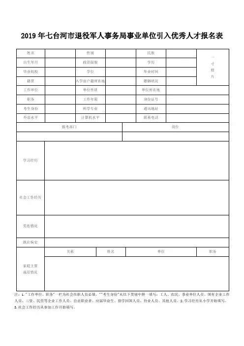 考试报名登记表(模板)