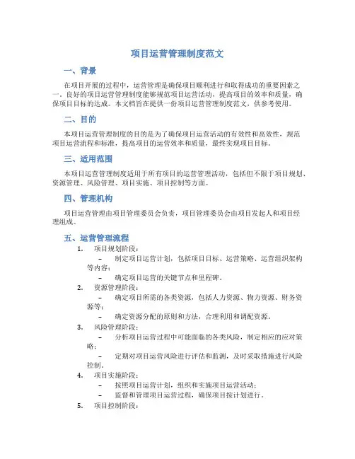 项目运营管理制度范文