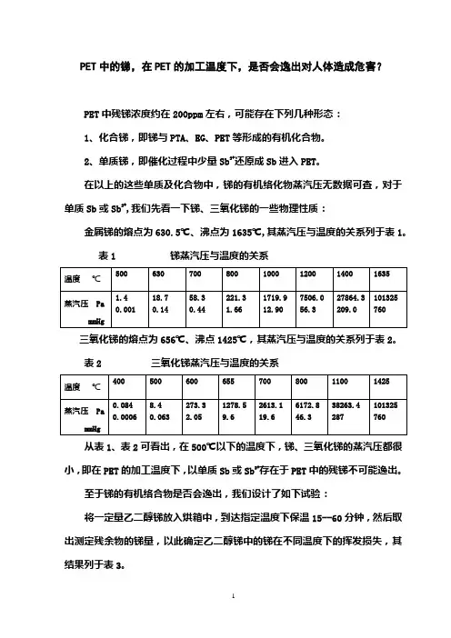 PET中的锑,在PET的加工温度下,是否会逸出对人体造成危害