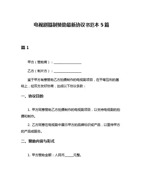 电视剧摄制赞助最新协议书范本5篇
