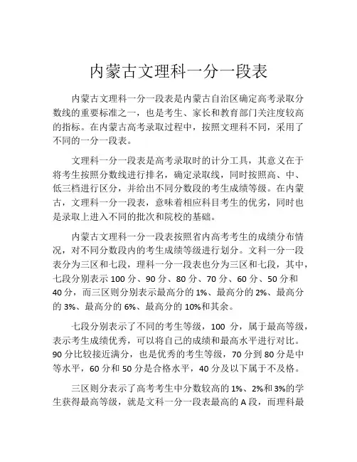 内蒙古文理科一分一段表