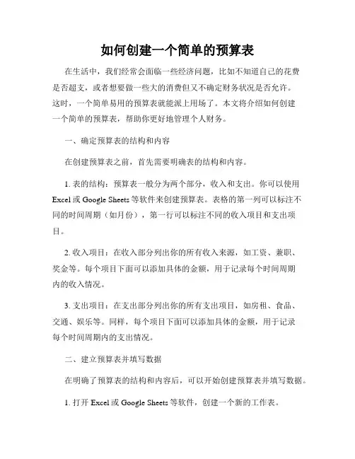如何创建一个简单的预算表